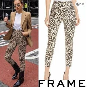 FRAME woman’s Le High Rise Cigarette Jeans Size 27 Stretch Denim Leopard Print